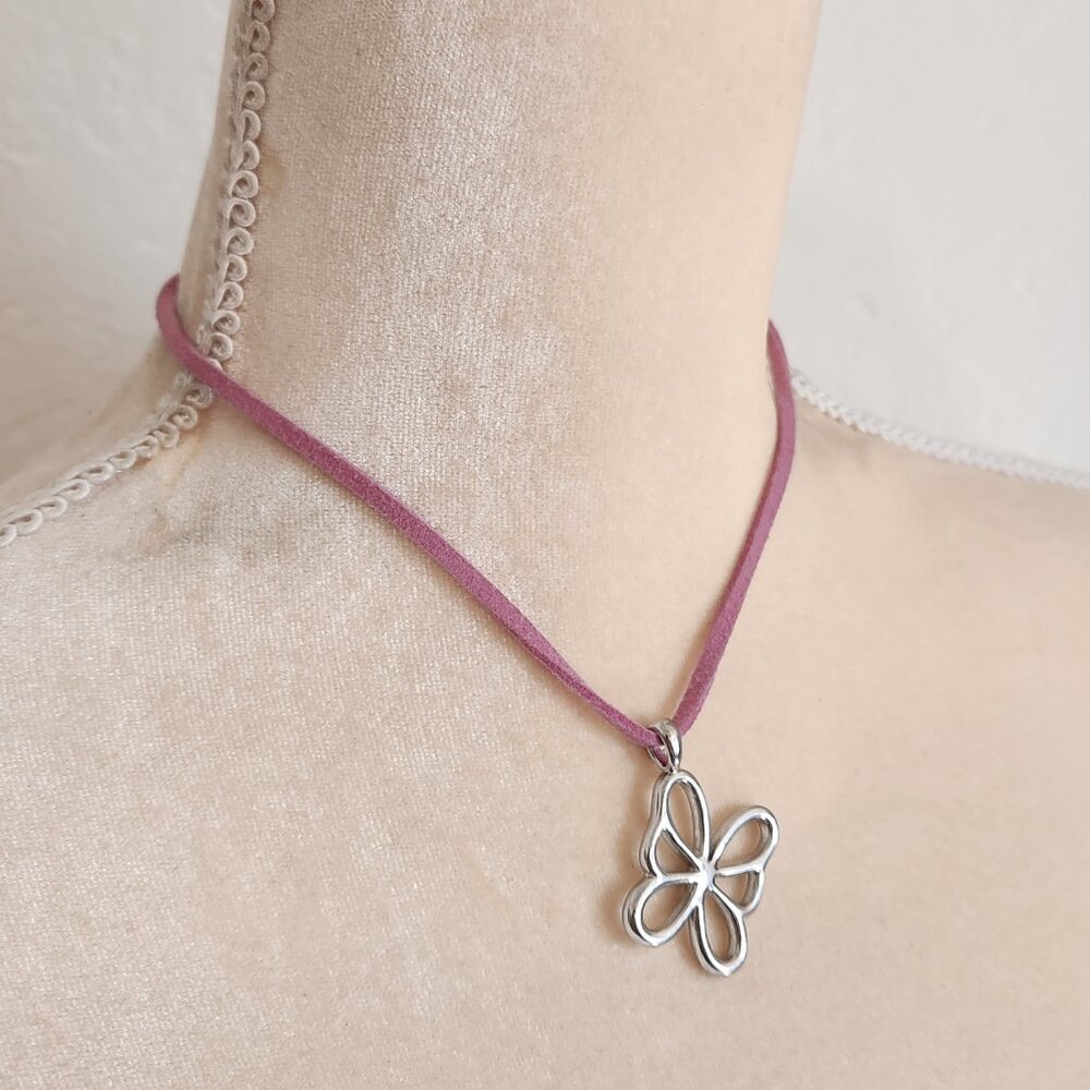 Lia Sophia Cutout Modernist Butterfly Pink Cord Dainty Feminine Necklace - Picture 2 of 3